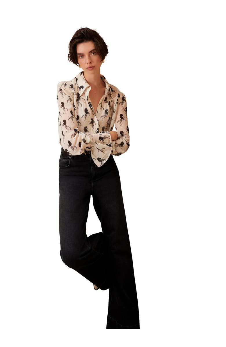 MINT VELVET Horse Print Sheer Blouse, Alternate, color, Cream