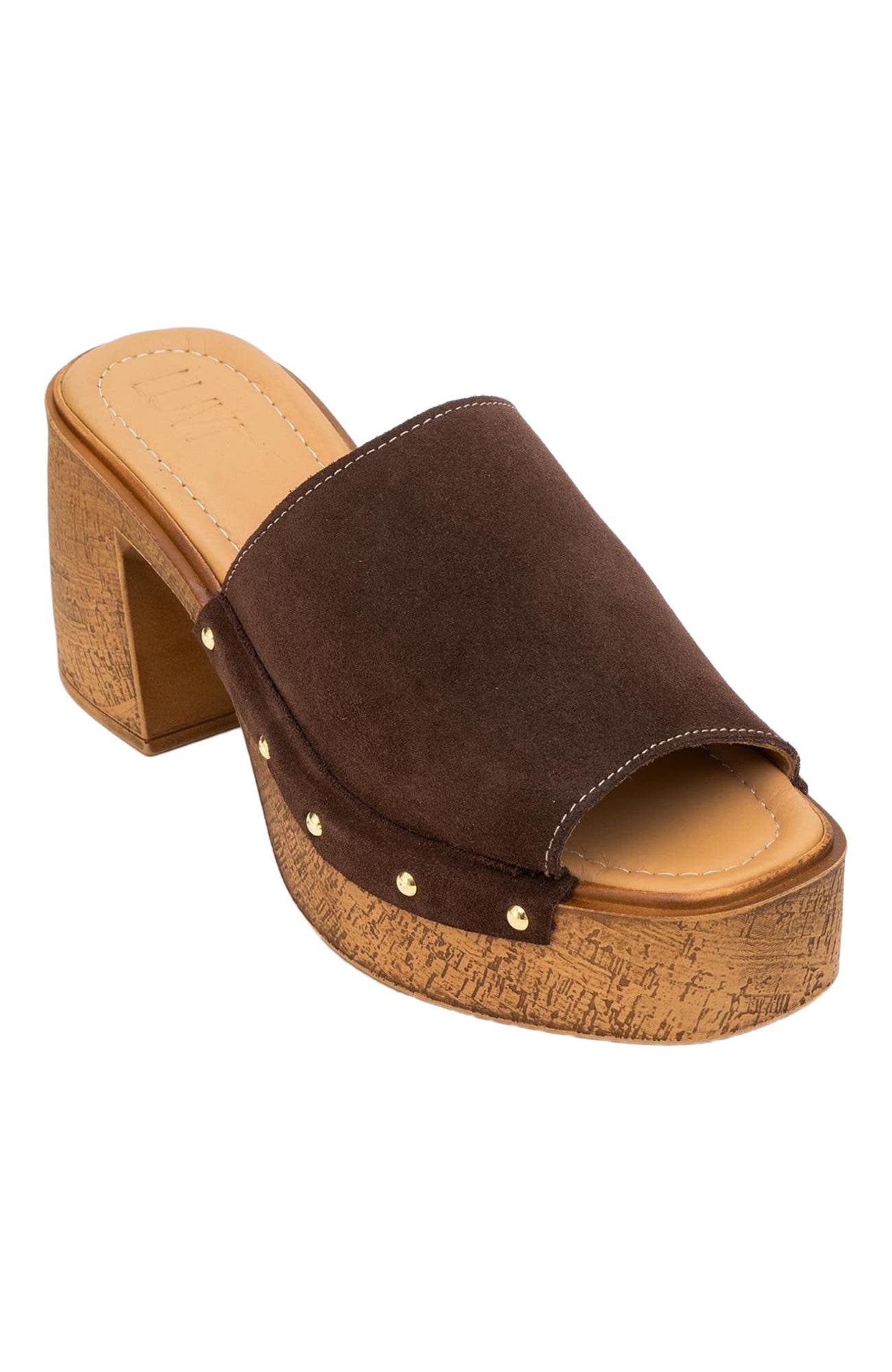 Forever & Always Shoes Pull Leather Platform Mules, Main, color, Dark Brown Suede Leather