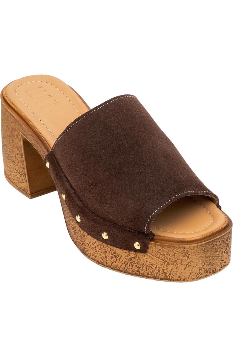 Forever & Always Shoes Pull Leather Platform Mules, Main, color, Dark Brown Suede Leather