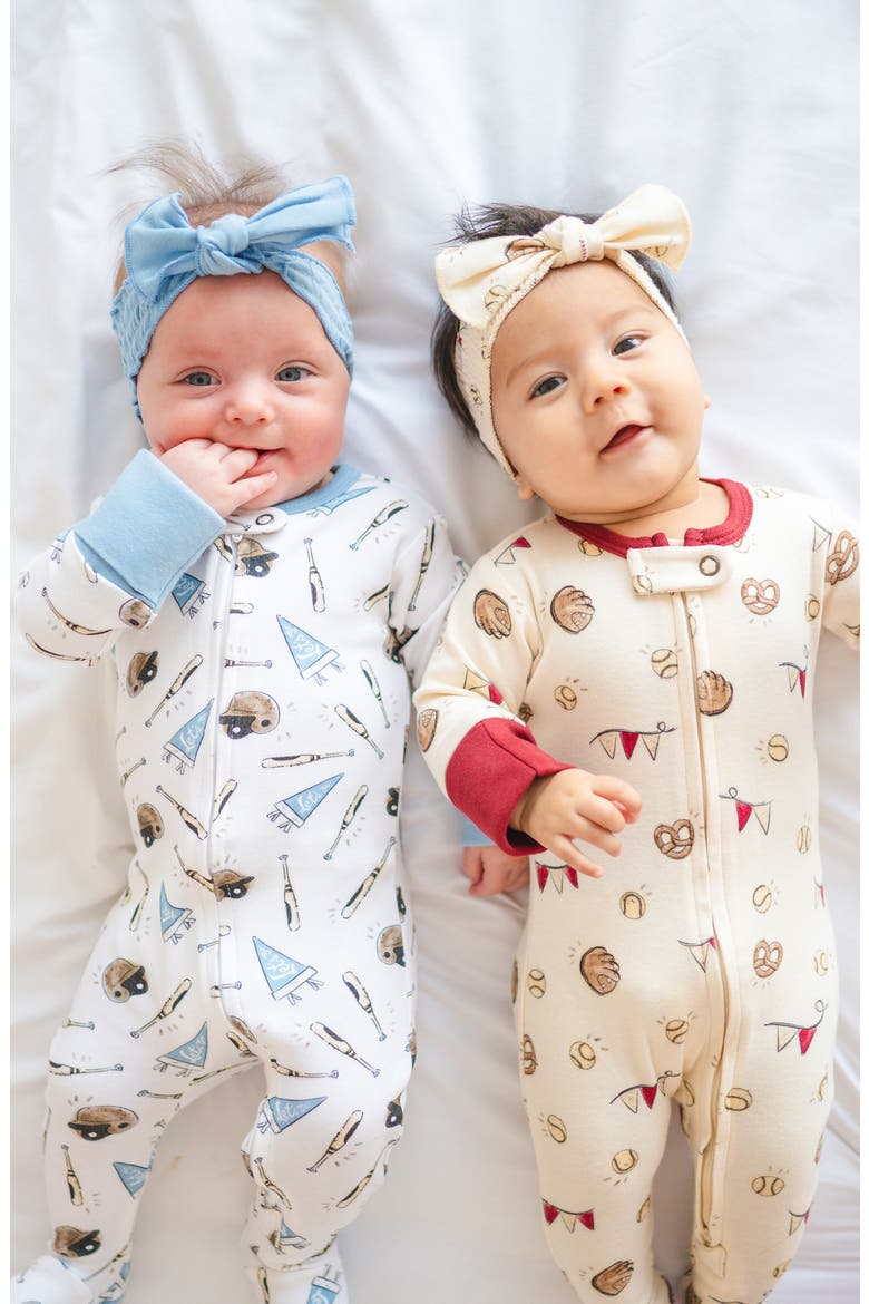 Print Fitted One-Piece Organic Cotton Footie Pajamas, Alternate, color, LET'S GO