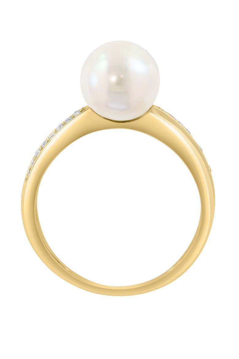 14K Yellow Gold Floating Freshwater Pearl Diamond Crossover Ring, Alternate, color, 14K Gold