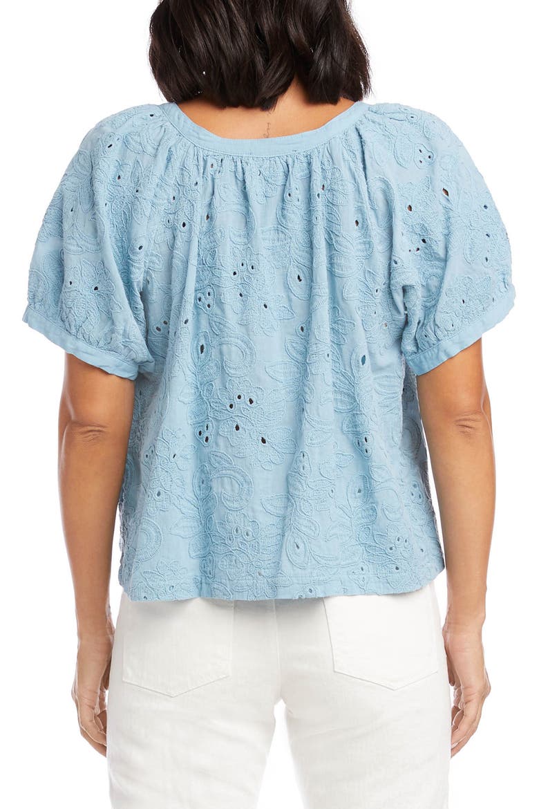 Floral Embroidered Short Sleeve Peasant Blouse, Alternate, color, SEA