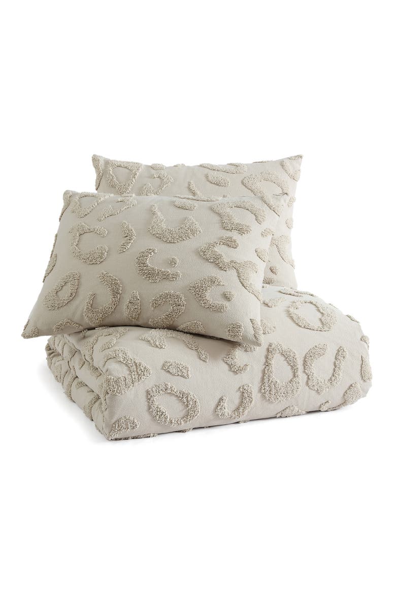 Chenille Leopard Duvet Cover & Sham Set, Main, color, LINEN