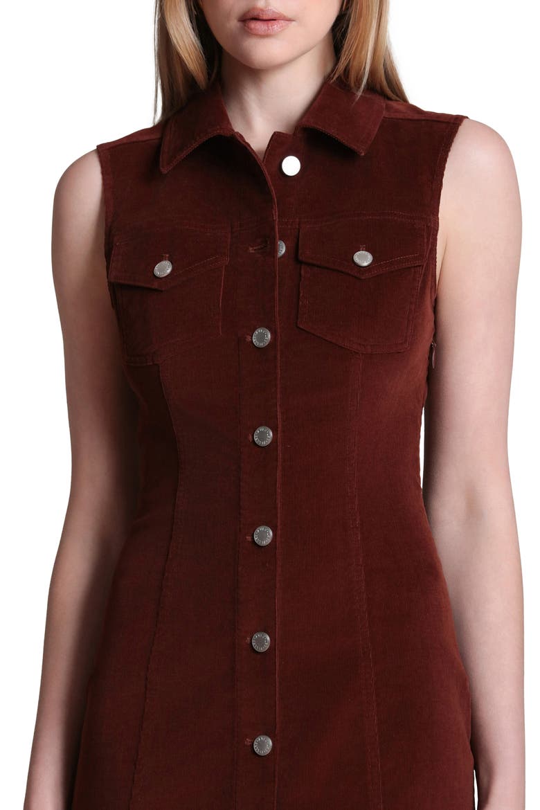 Sleeveless Stretch Corduroy Dress, Alternate, color, COGNAC