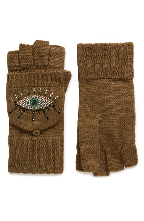 Evil Eye Convertible Crystal Embellished Mittens