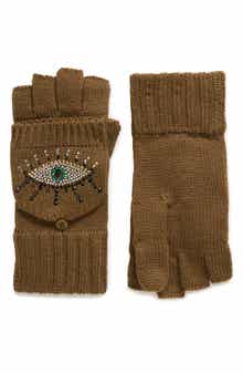 Kurt Geiger London Evil Eye Convertible Crystal Embellished Mittens