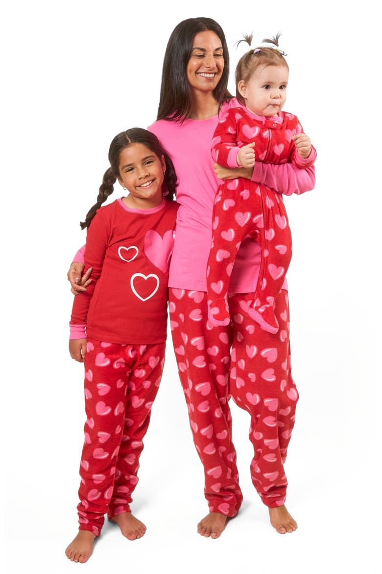 Women's Cotton Top & Fleece Pants Printed Matching Family Holiday Pajama Set, Alternate, color, Heart