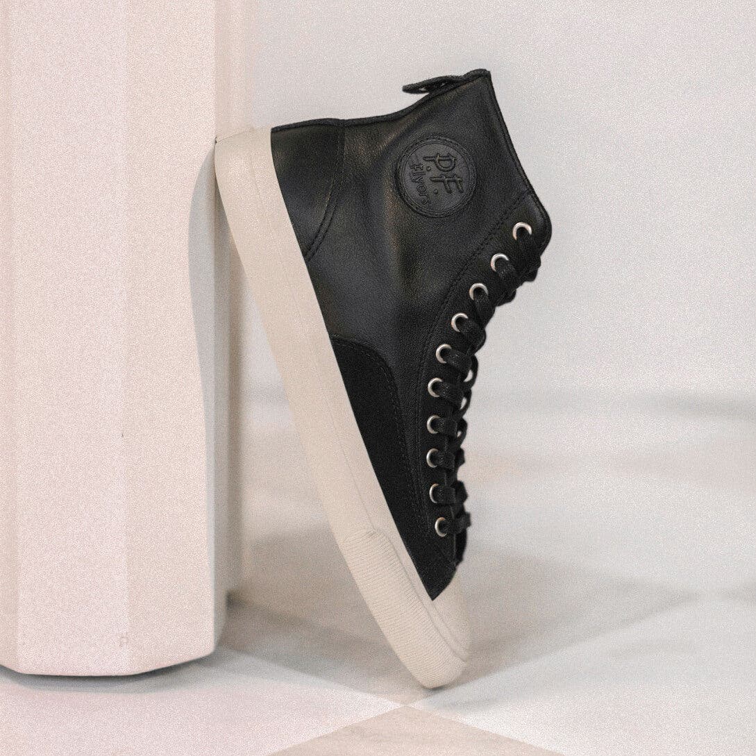 P.F. Flyers All-American Luxe High-Top Leather & Suede Sneaker, Alternate, color, Black