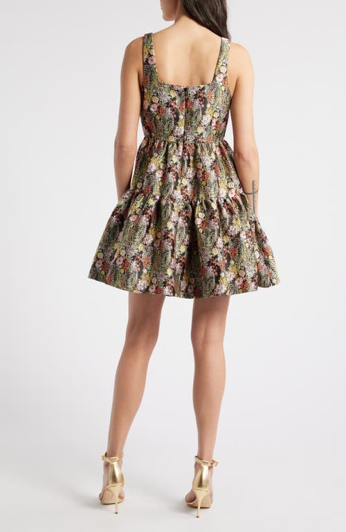 Chelsea28 Garden Brocade Fit & Flare Minidress In Black Multi Floral Brocade