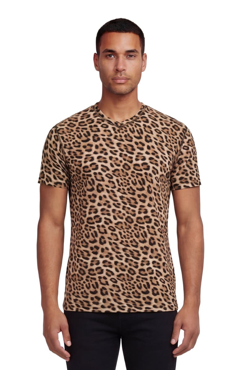 Lords of Harlech Leopard Mens Wool Vneck Tee, Main, color, Leopard Brown