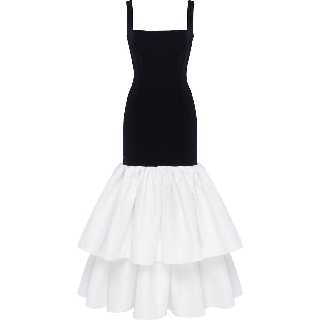 Milla Fitted Maxi Dress With Puffy Tiered Skirt In Multi