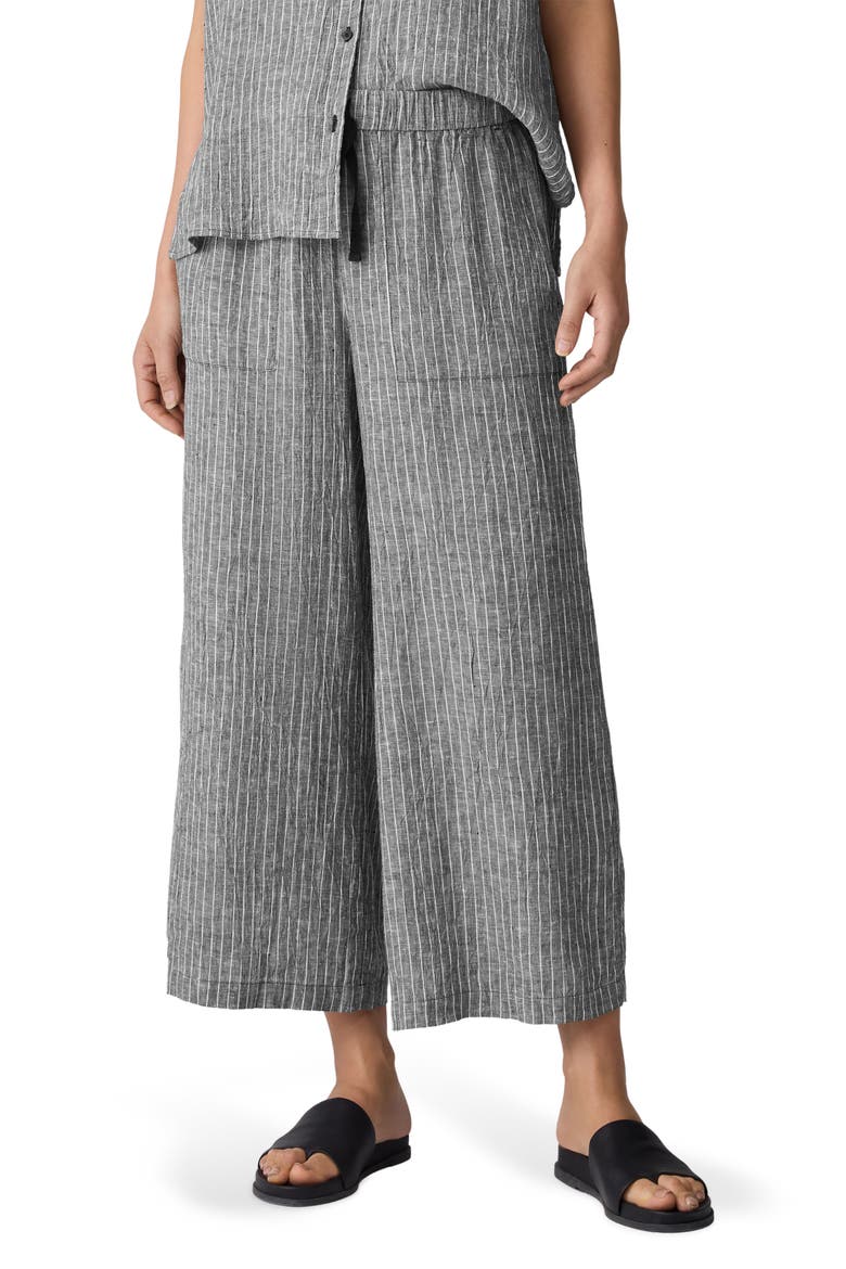 Stripe Organic Linen Crop Wide Leg Pants, Main, color, BLACK/ WHITE