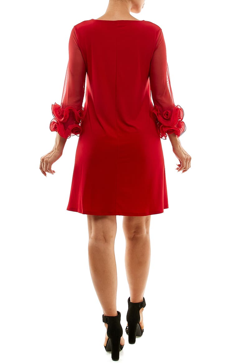 Ruffle Mesh Sleeve Dress, Alternate, color, NINA RED