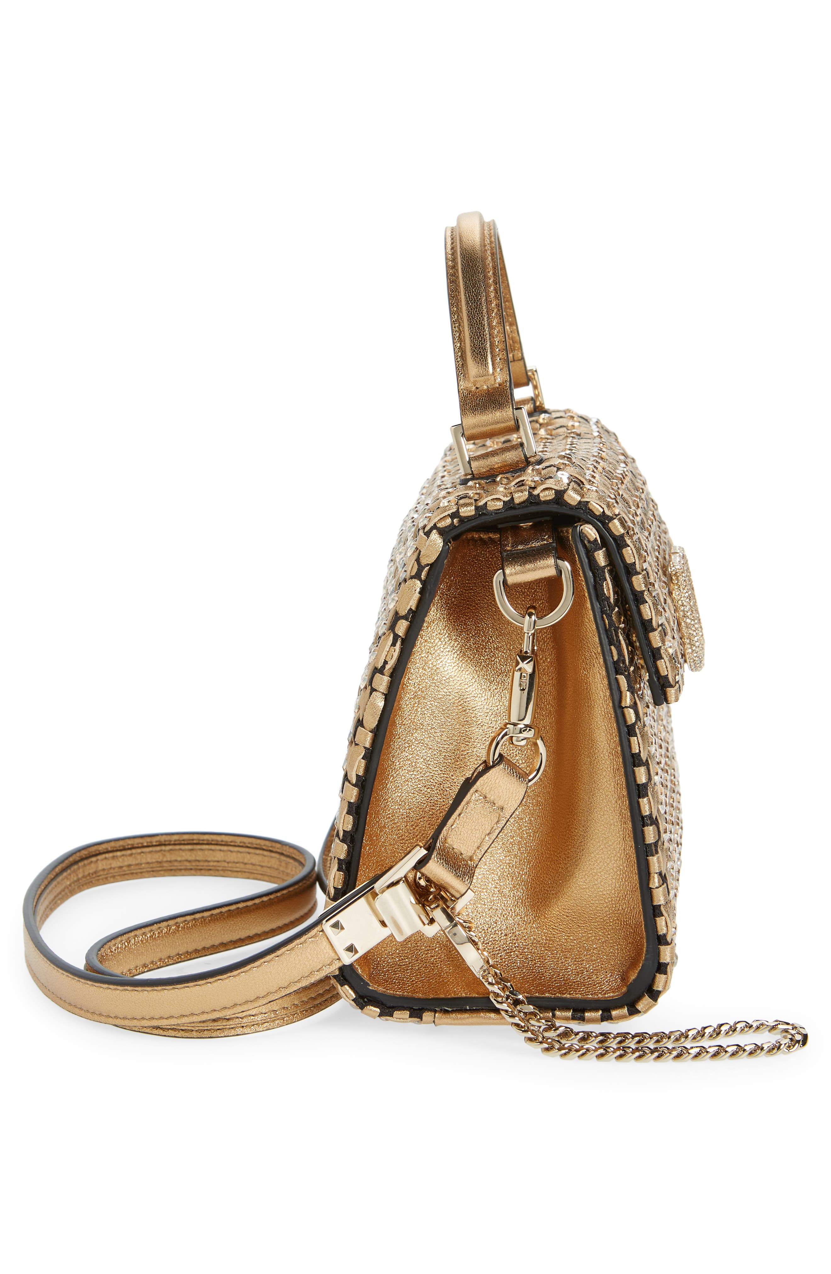 Valentino Garavani Mini VSling Sequin Embellished Woven Metallic Leather Top Handle Bag, Alternate, color, 