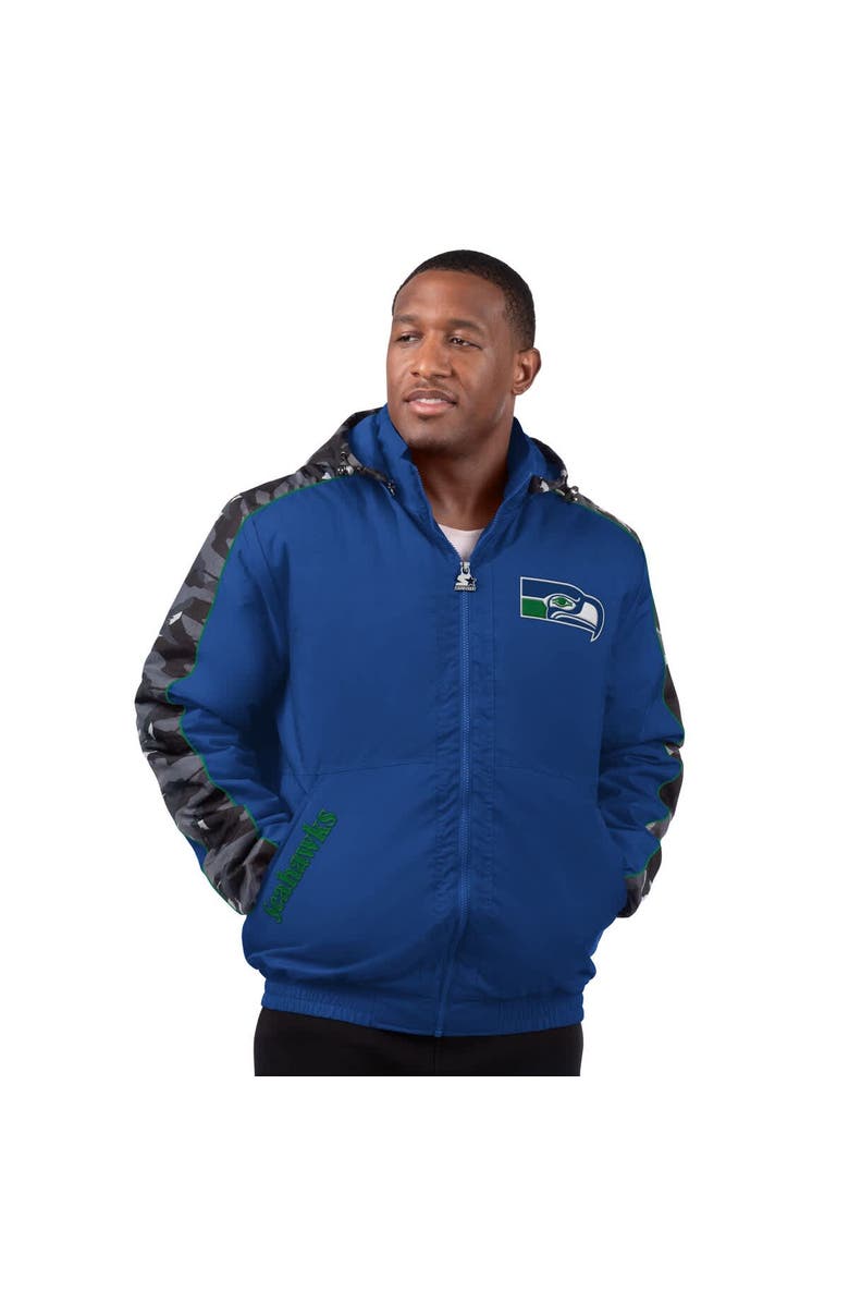 STARTER Men's Starter Royal Seattle Seahawks Thursday Night Gridiron Full-Zip Hoodie Jacket, Main, color, Royal