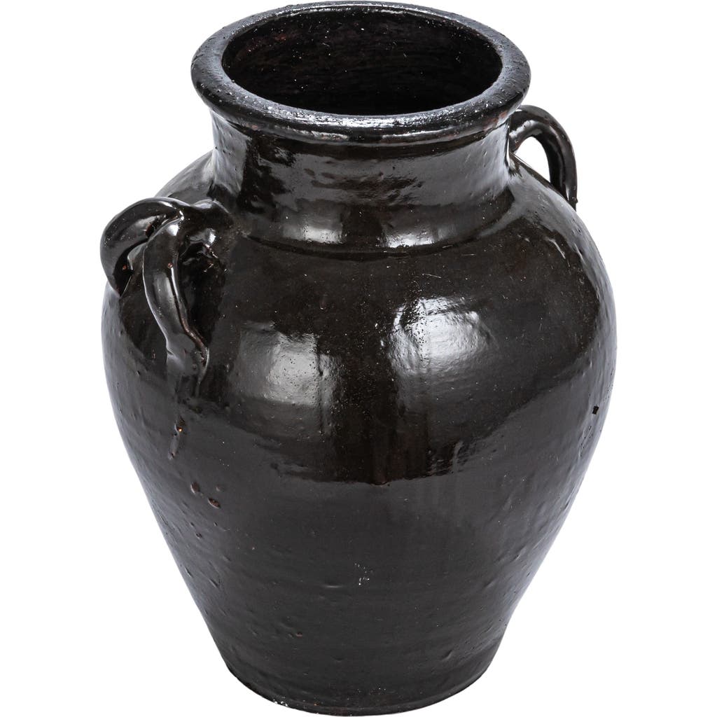 Storied Home Found Decorative Clay Jar, Distressed Espresso Color In Black