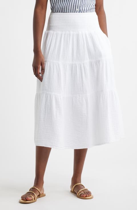 Tiered Cotton Gauze Midi Skirt