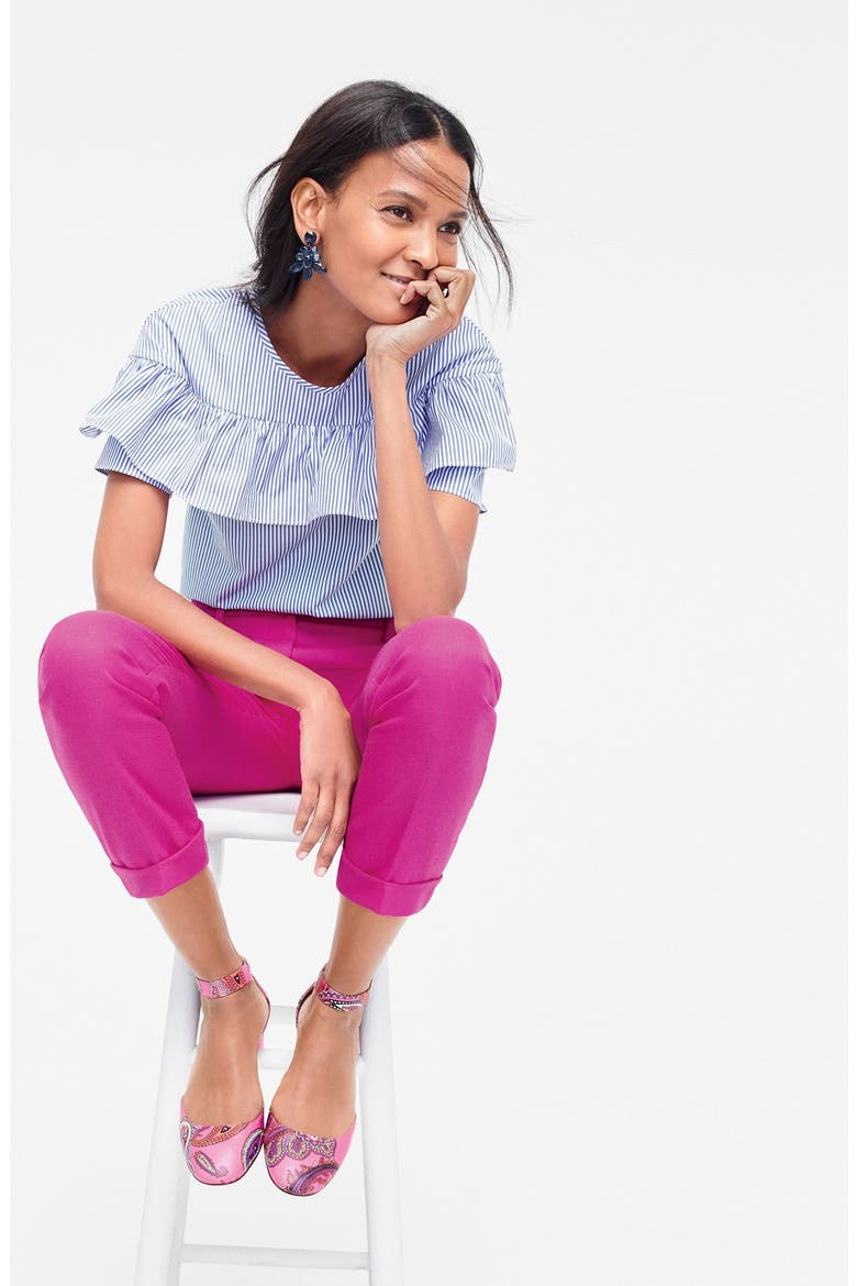 J.Crew 'Edie' Ruffle Top, Alternate, color, BLUE STRIPE
