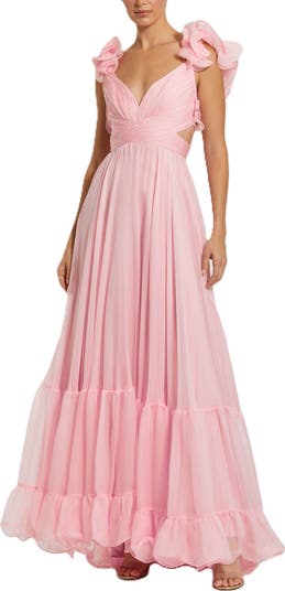【MACDUGGAL】フリル ノースリーブ フローラル ガウン Mac Duggal Floral Mesh Sleeveless A Line Micro Ruffle Gown