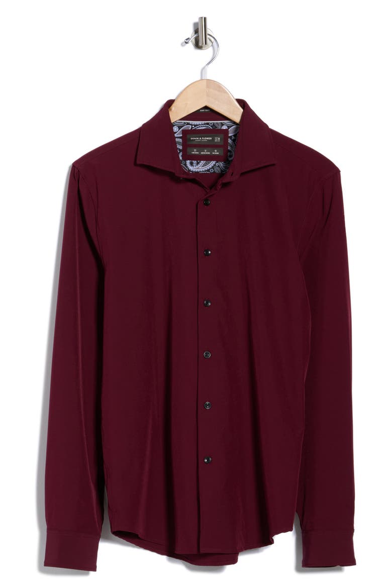 Tech Long Sleeve Stretch Button-Up Shirt, Alternate, color, MAROON