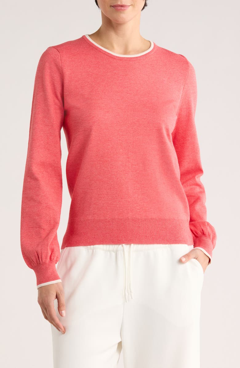 Peter Millar Coolspun Lite Crewneck Sweater, Main, color, Coral Reef