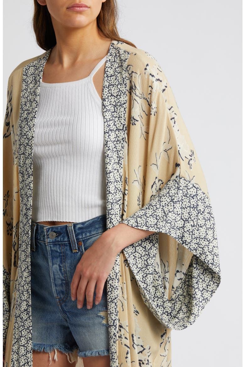 Border Print Duster, Alternate, color, BEIGE CONTOUR FLORAL
