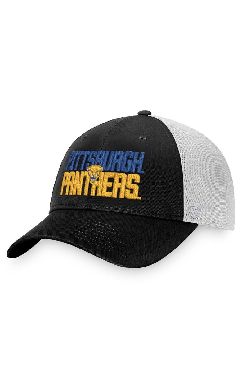 TOP OF THE WORLD Men's Top of the World Black/White Pitt Panthers Stockpile Trucker Snapback Hat, Main, color, Black