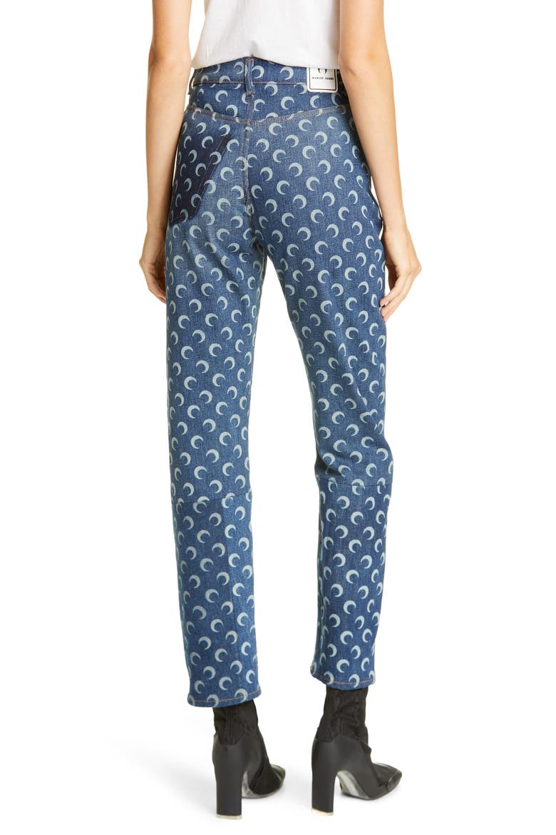 Moon Print Denim Pants, Alternate, color, BLUE/ WHITE MOON