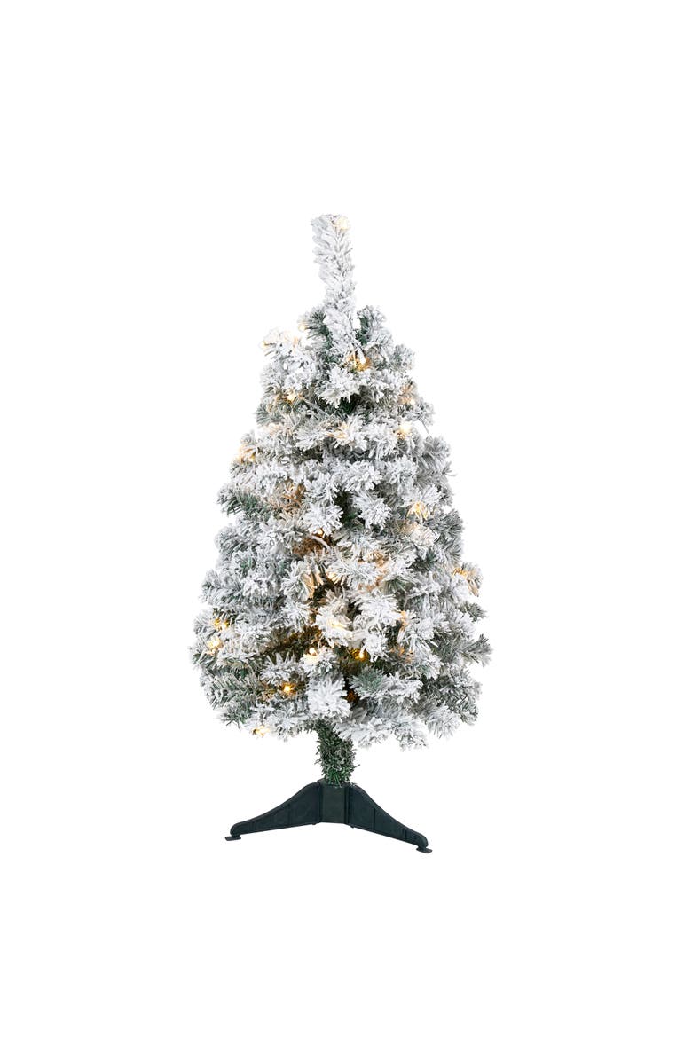 NEARLY NATURAL 3-ft Flocked Rock Springs Spruce Artificial Christmas Tree with 50 Clear LED Lights, Main, color, Green