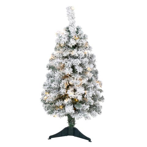 3-ft Flocked Rock Springs Spruce Artificial Christmas Tree with 50 Clear LED Lights