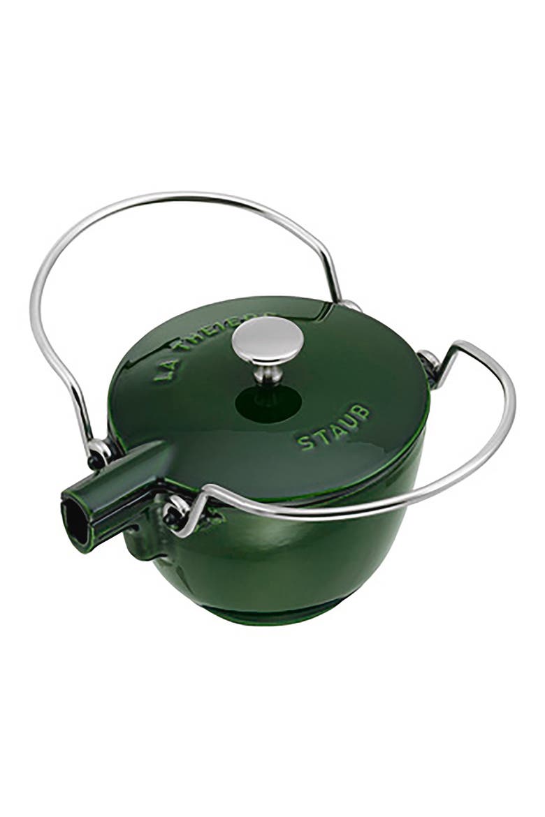 1-Quart Enameled Cast Iron Tea Kettle, Alternate, color, BASIL