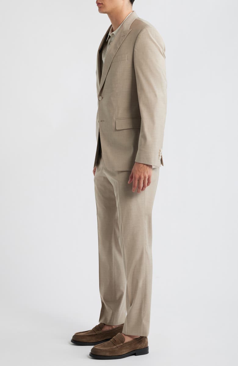 BOSS Huge Slim Fit Peak Lapel Wool Blend Mélange Suit, Alternate, color, Light Beige