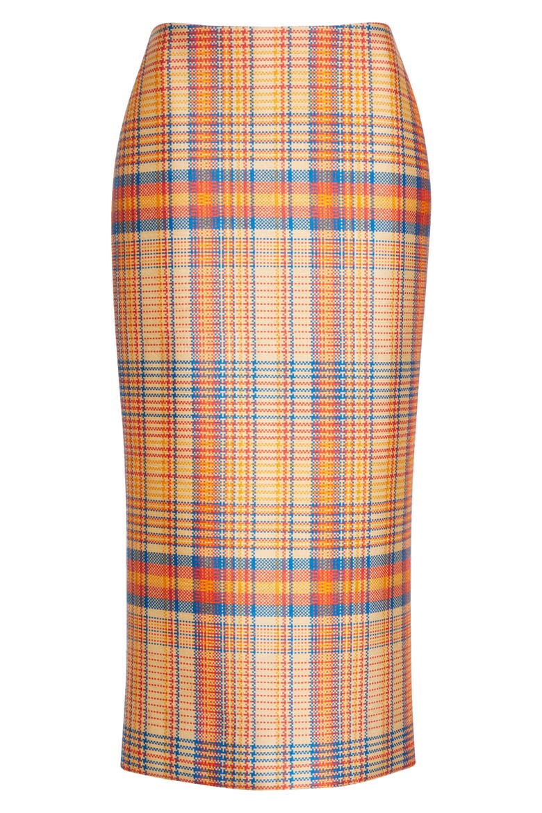The Mercer Bonded Virgin Wool & Silk Pencil Skirt, Alternate, color, ORANGE PLAID
