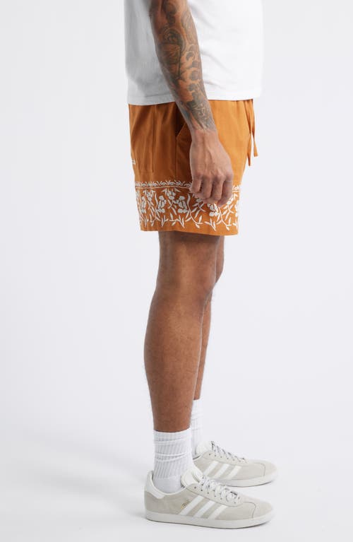 Native Youth Kingsley Regular Fit Embroidered Cotton & Linen Shorts In Rust