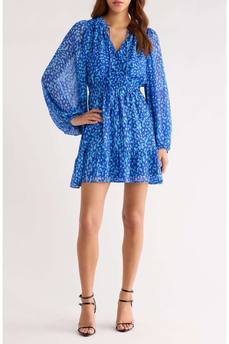 Madeira Metallic Abstract Print Long Sleeve Dress, Main, color, BLUE-MULTI