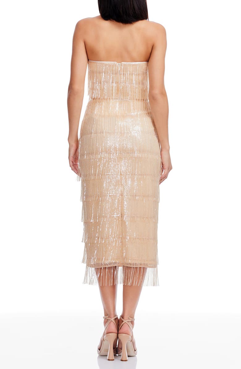 Dress the Population Viviana Fringe Strapless Body-Con Dress, Alternate, color, Champagne