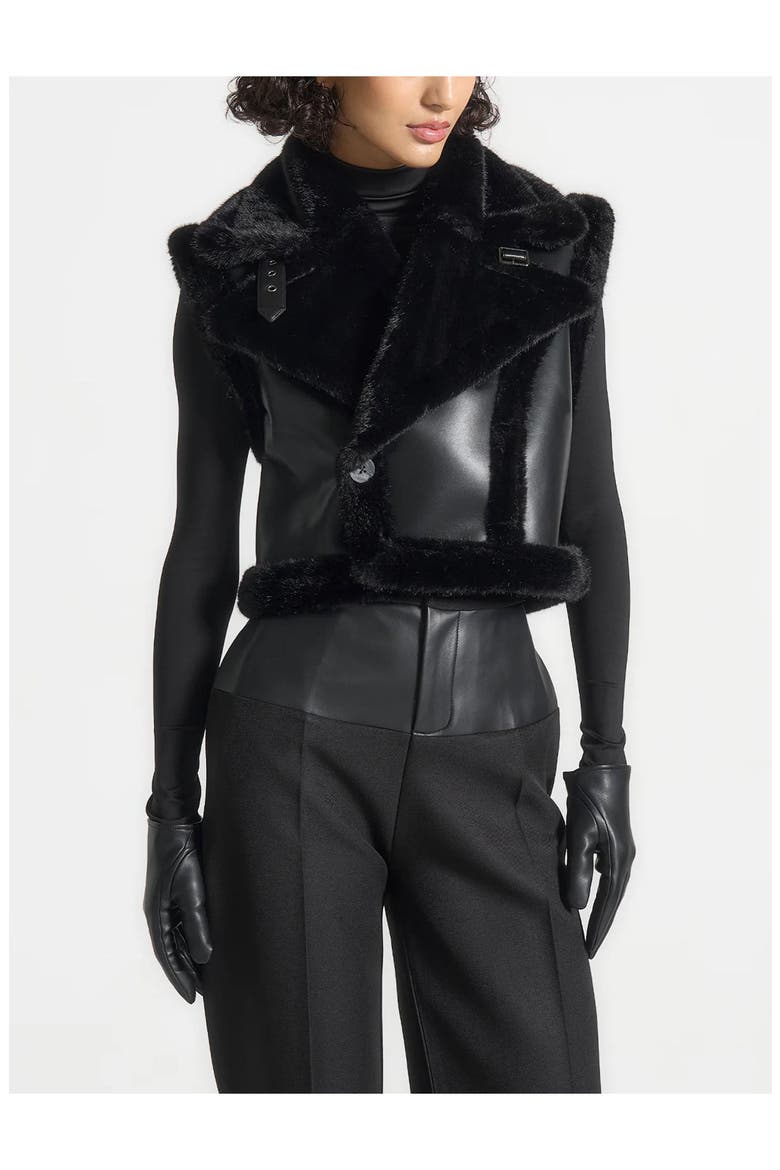 Kena Leather & Plush 2-in-1 Gilet Jacket, Alternate, color, Black