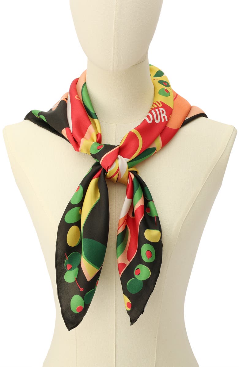 Kate Spade New York dirty martini print square silk scarf, Alternate, color, 