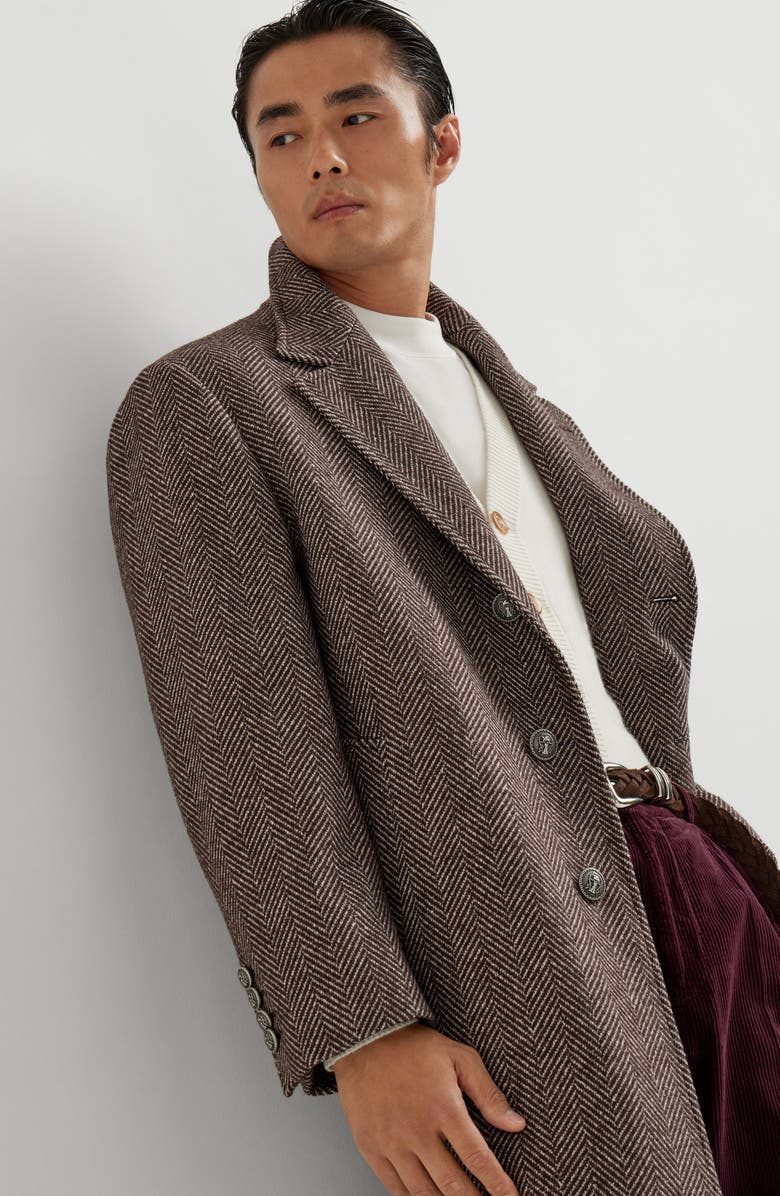 Brunello Cucinelli Chevron flannel coat, Alternate, color, Brown