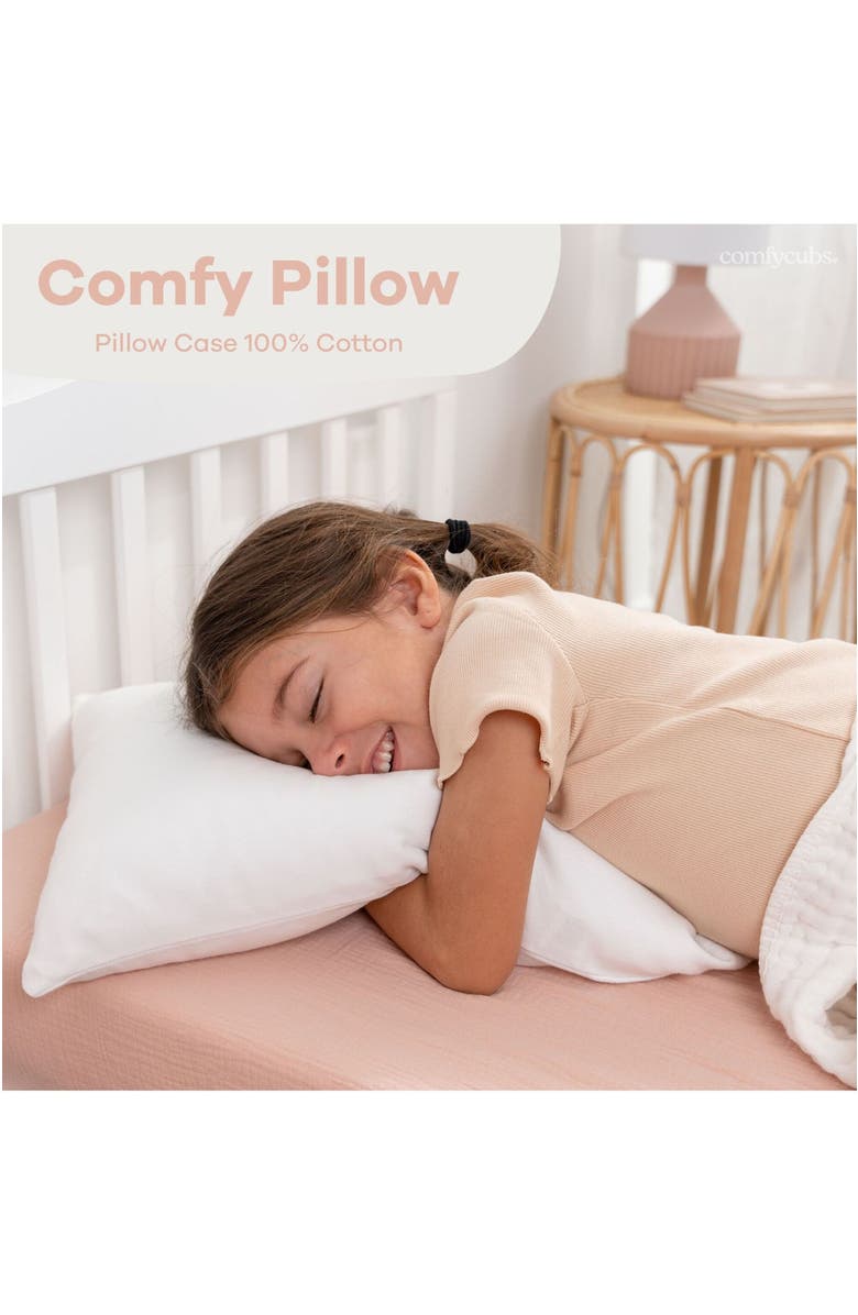 Comfy Cubs Toddler Pillows with Soft Cotton Pillow Case, Alternate, color, White