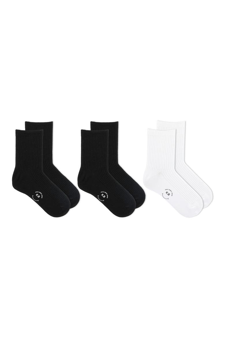 3-Pack Ribbed Short Crew Socks, Main, color, BLACK/ WHITE