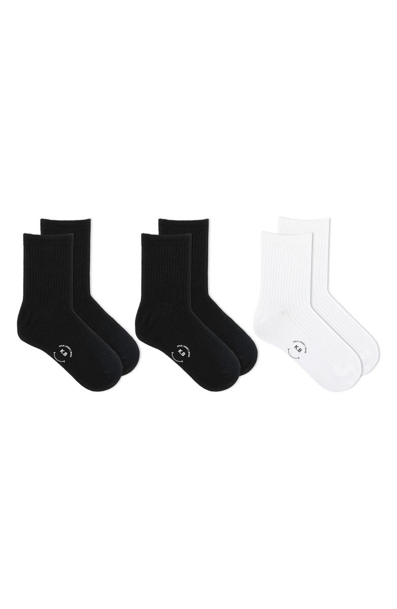 K Bell Socks 3-Pack Ribbed Short Crew Socks, Main, color, Black/ White