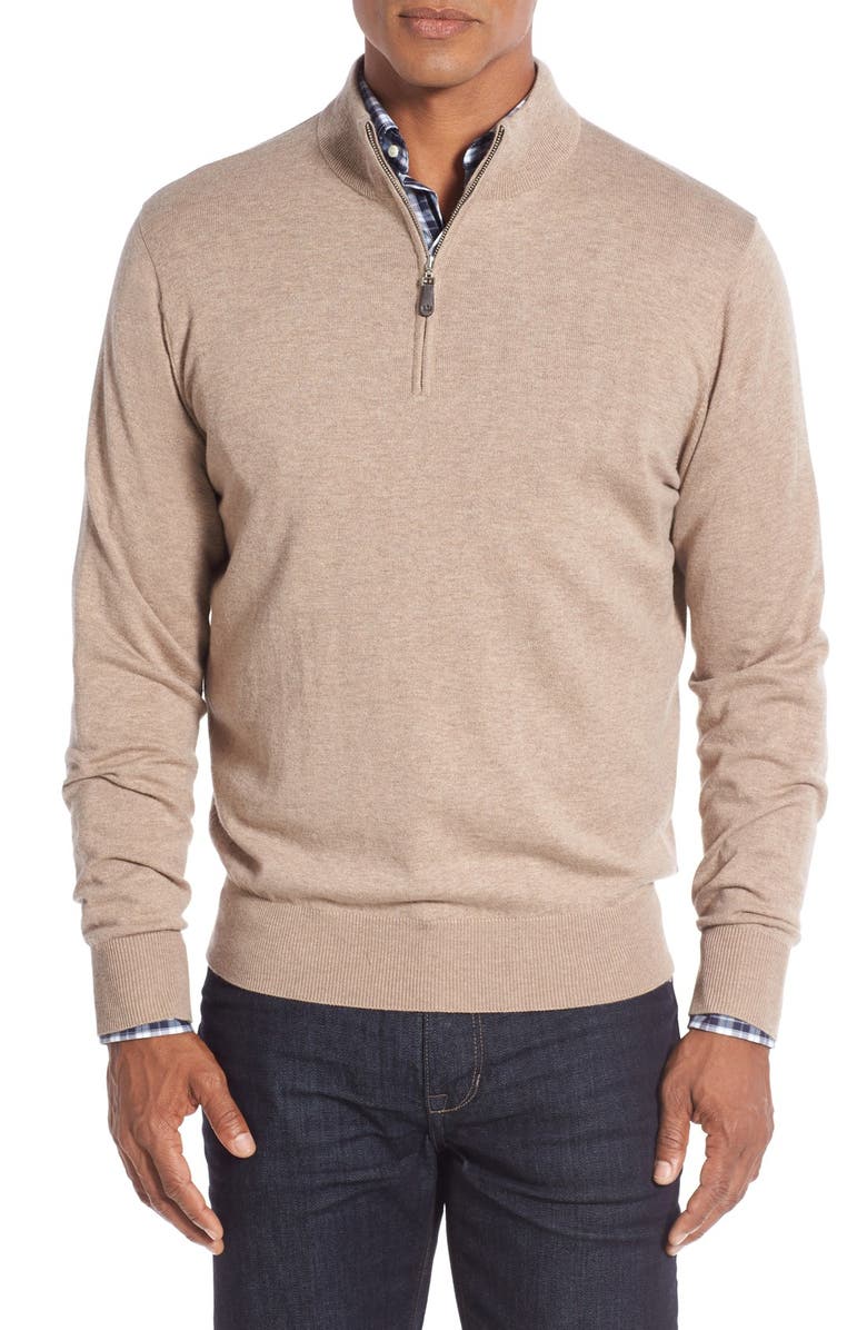 Peter Millar Mock Neck Quarter Zip Wool & Cotton Sweater, Main, color, 
