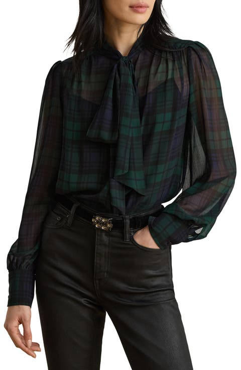 Plaid Long Sleeve Georgette Top
