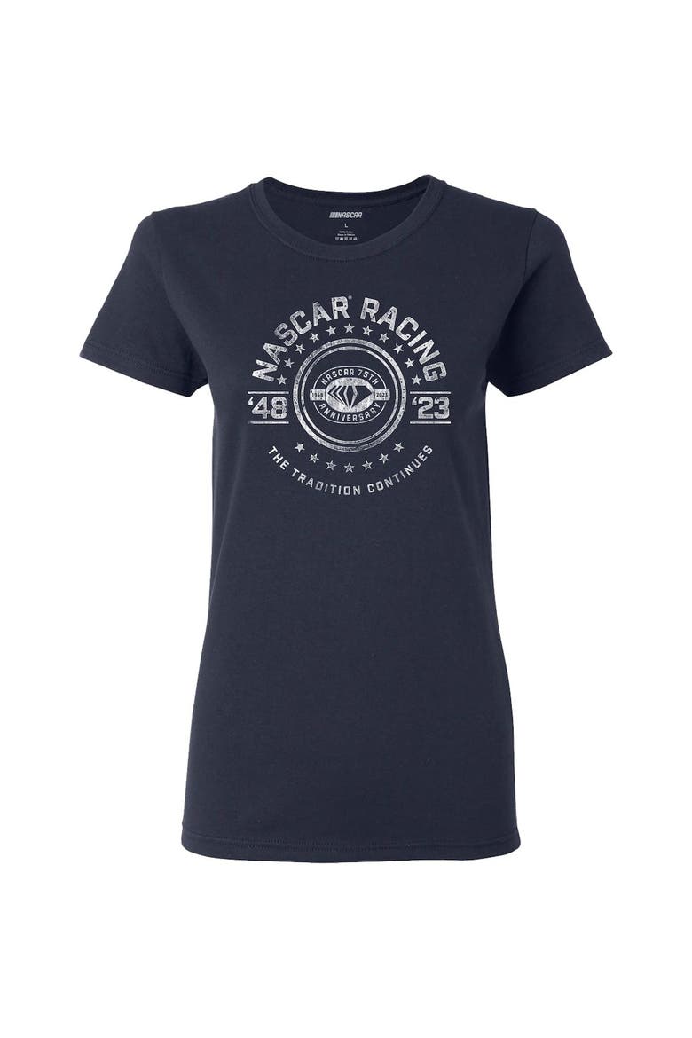 Women's Checkered Flag Heather Navy NASCAR 75th Anniversary Tradition T-Shirt, Alternate, color, Heather Navy