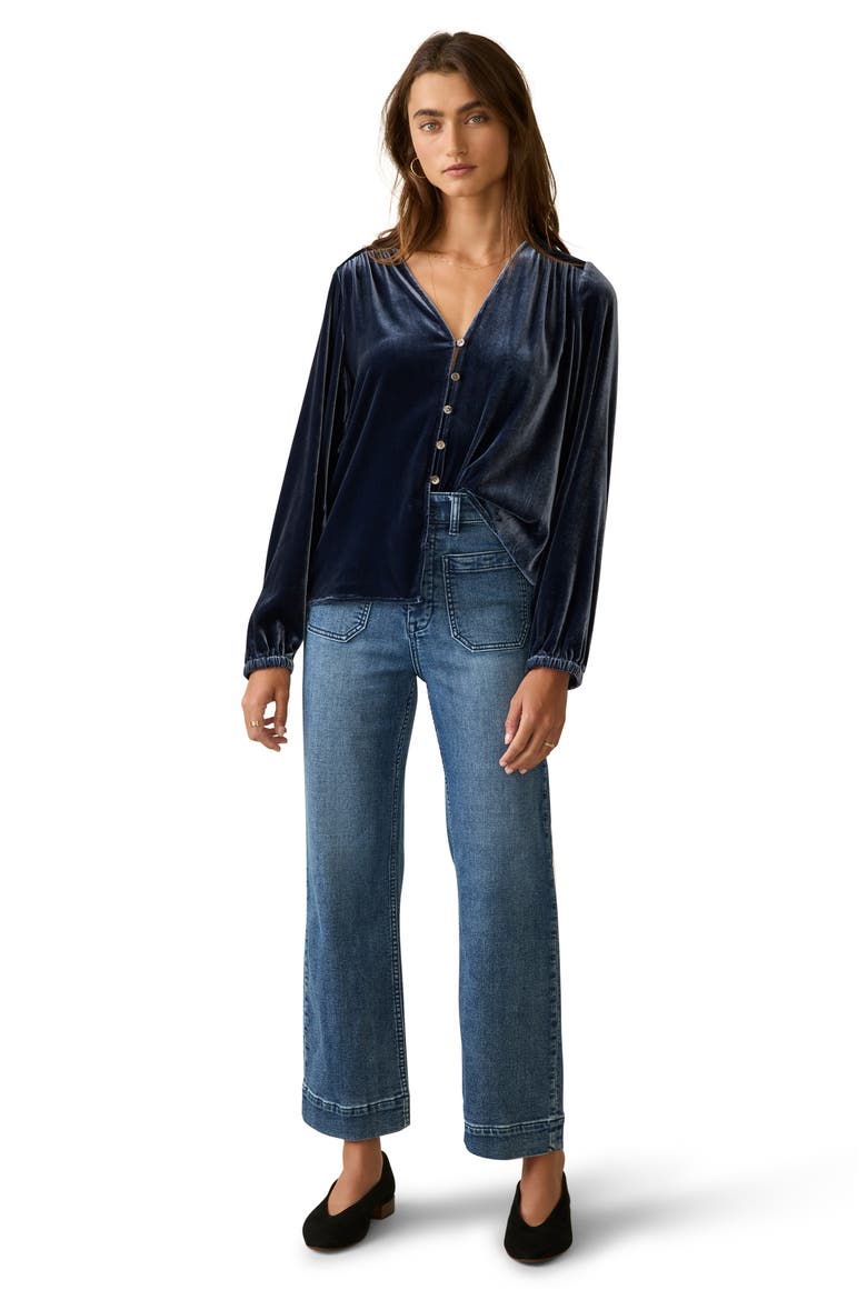 Rowan Velvet Button-Up Shirt, Alternate, color, NAVY