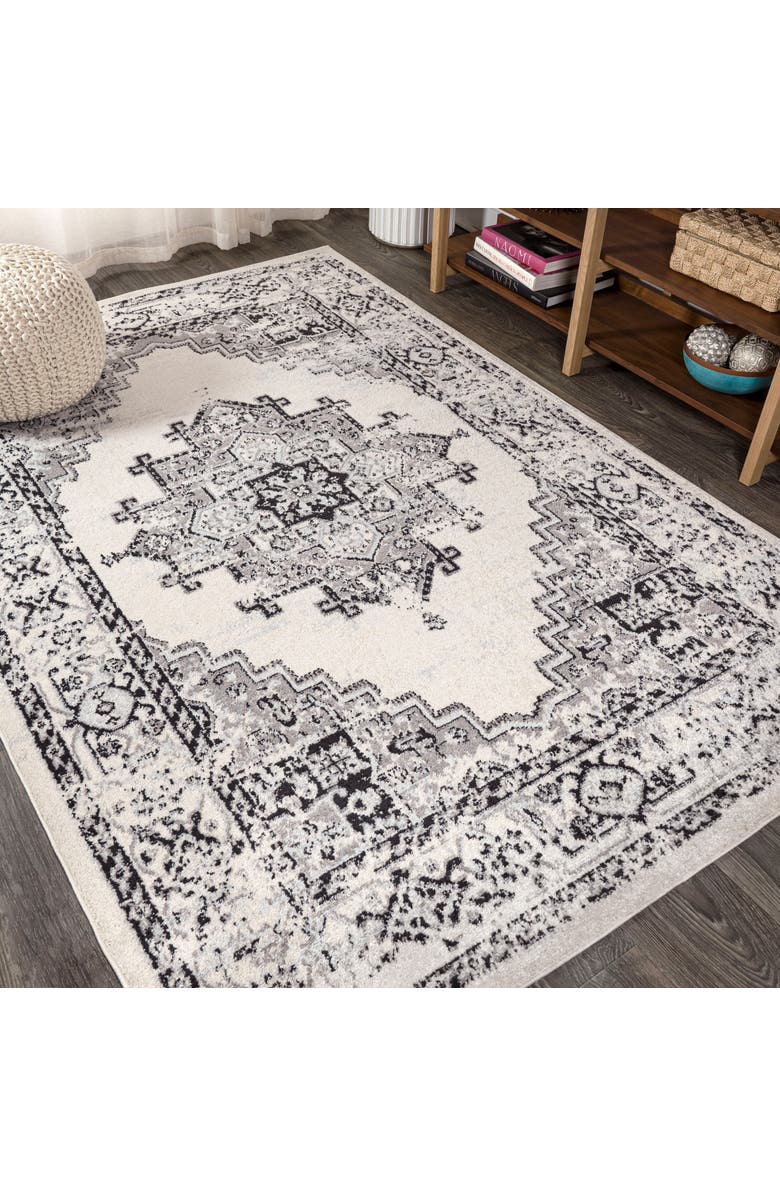 JONATHAN Y Inigo Cottage Medallion Area Rug, Alternate, color, Dark Gray/Cream