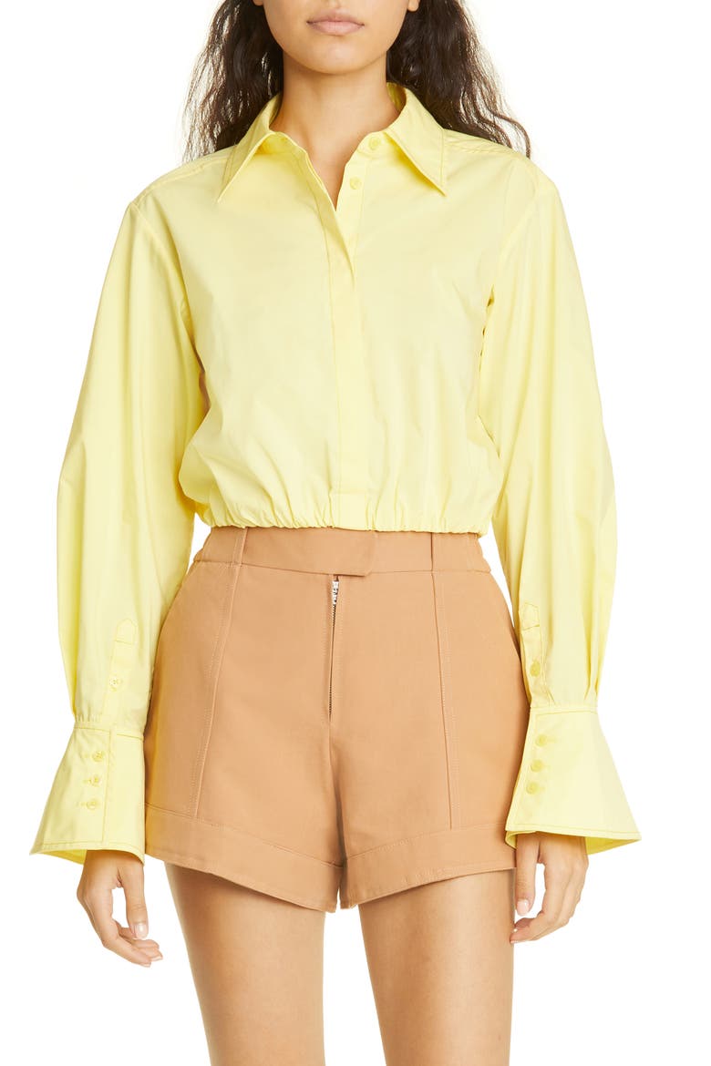 Blythe Cotton Blend Poplin Bubble Shirt, Main, color, LIMONCELLO