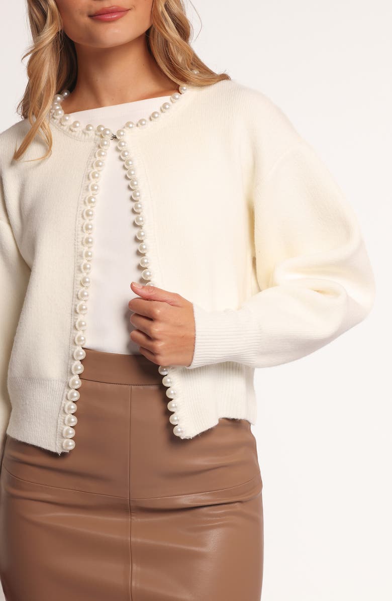 Petal & Pup Bloom Faux Pearl Trim Cardigan, Alternate, color, Cream