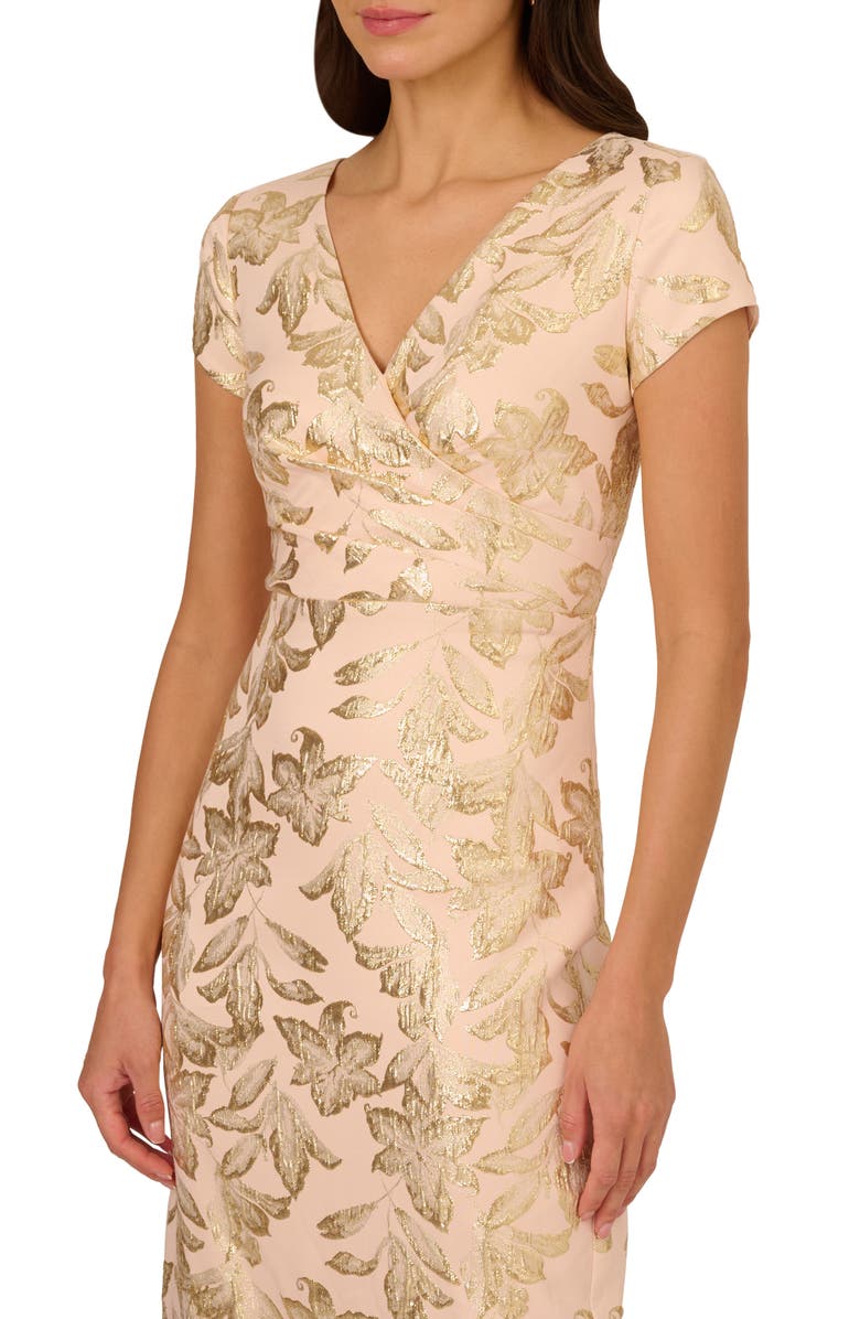 Adrianna Papell Matelasse Floral Metallic Gown, Alternate, color, 